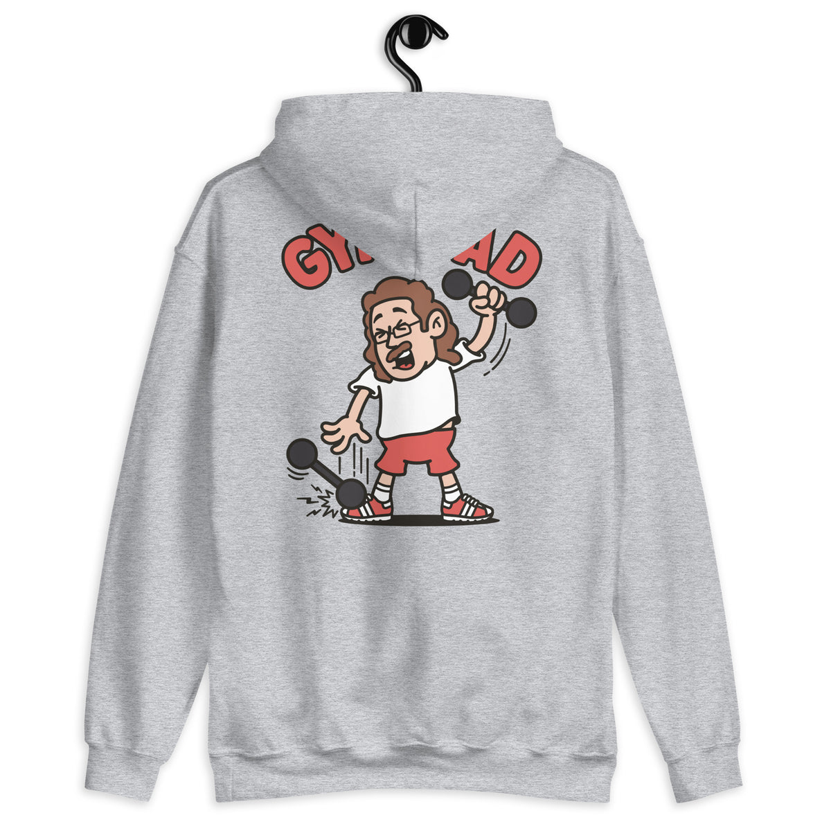 Gym Brown Hair Light Skin Tone Glasses Long Moustache Dad Hoodie