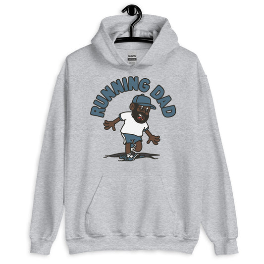 Running Black Hair Dark Skin Tone Glasses Beard Dad Hoodie