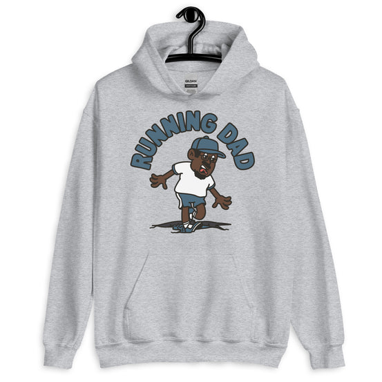 Running Black Hair Dark Skin Tone Glasses Moustache & Chin Beard Dad Hoodie