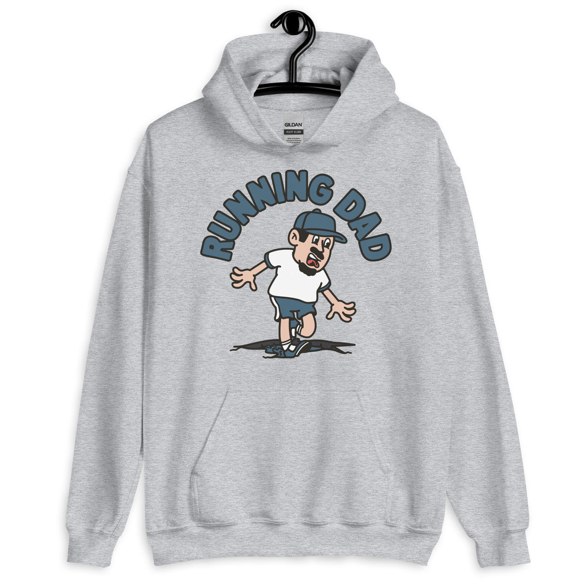 Running Black Hair Light Skin Tone No-Glasses Moustache & Chin Beard Dad Hoodie