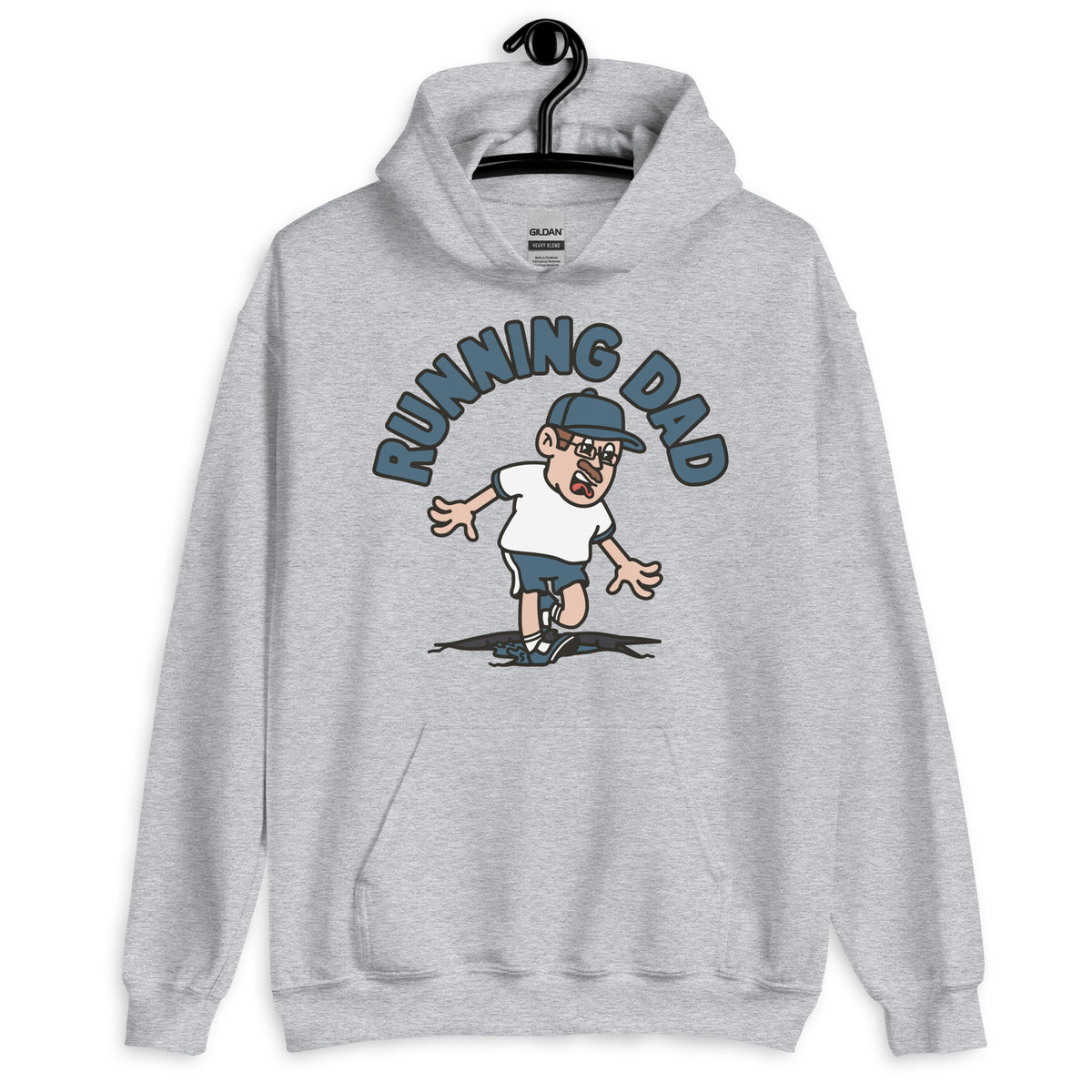 Running Brown Hair Light Skin Tone Glasses Moustache Dad Hoodie