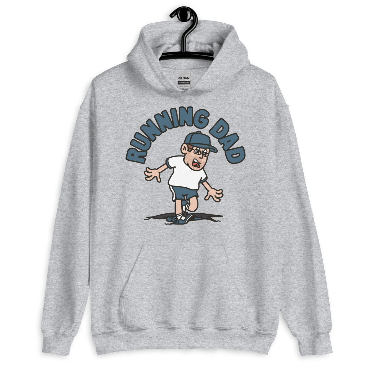 Running Brown Hair Light Skin Tone Glasses Stubble Dad Hoodie