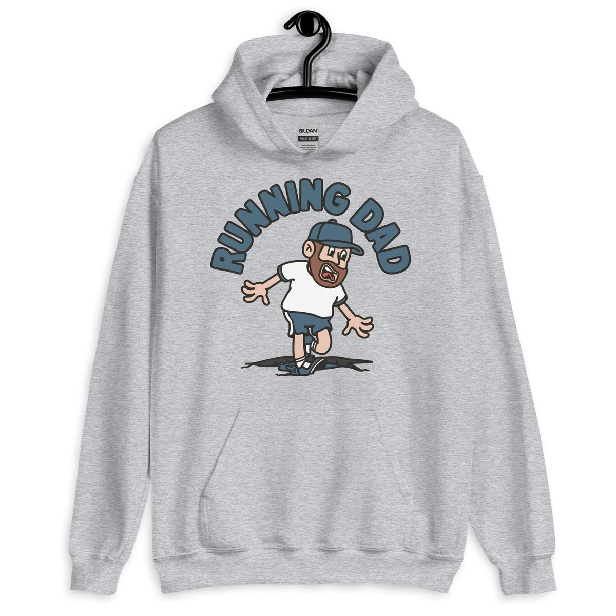 Running Brown Hair Light Skin Tone No-Glasses Beard Dad Hoodie