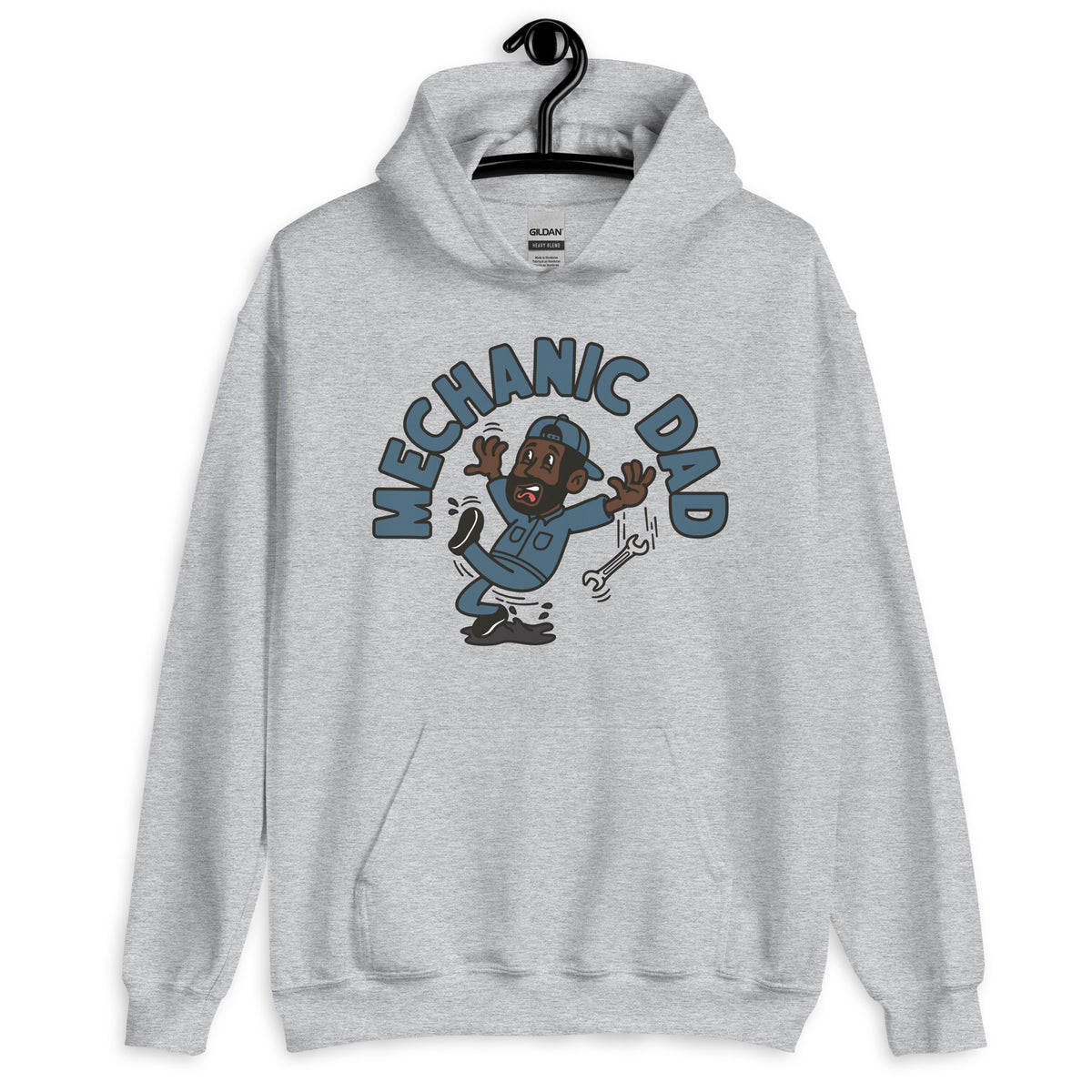 Mechanic Black Hair Dark Skin Tone No-Glasses Beard Dad Hoodie