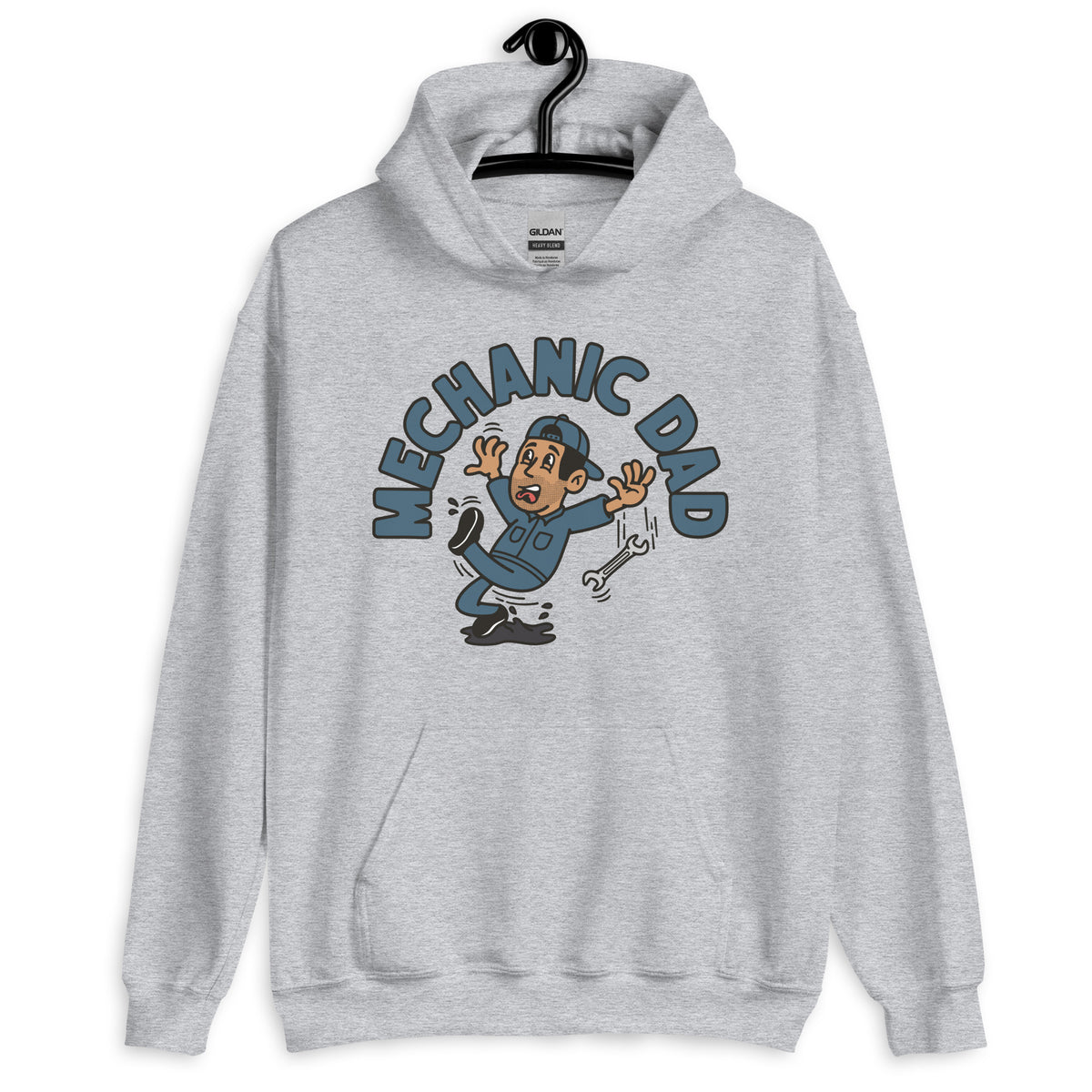 Mechanic Black Hair Tan Skin Tone No-Glasses Stubble Dad Hoodie