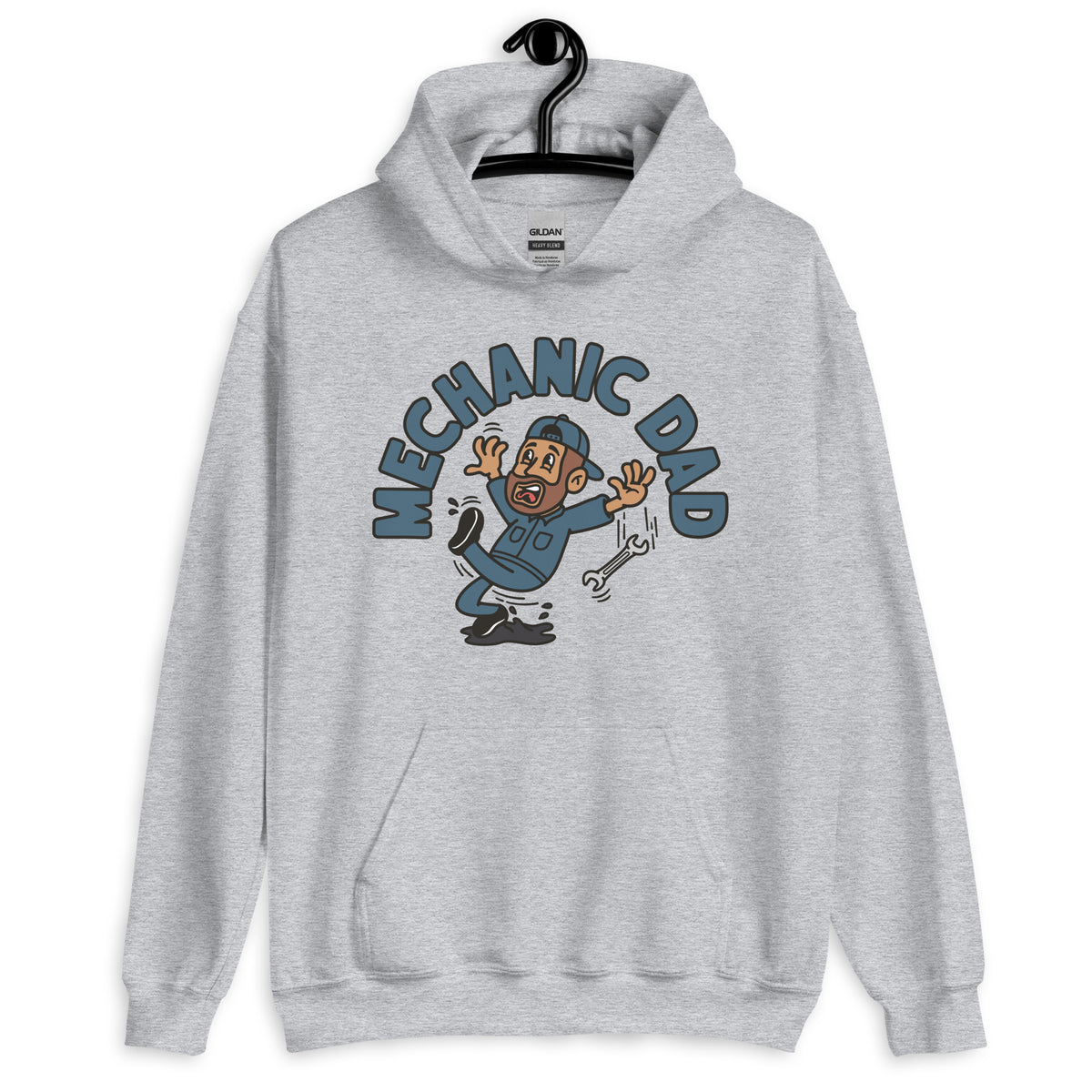 Mechanic Brown Hair Tan Skin Tone No-Glasses Beard Dad Hoodie