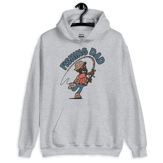 Fishing Black Hair Dark Skin Tone Glasses Beard Dad Hoodie