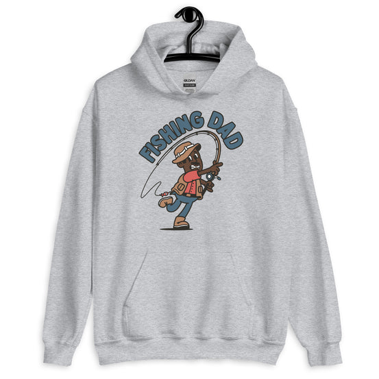 Fishing Black Hair Dark Skin Tone No-Glasses Moustache Dad Hoodie