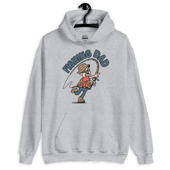 Fishing Black Hair Light Skin Tone Glasses Moustache Dad Hoodie