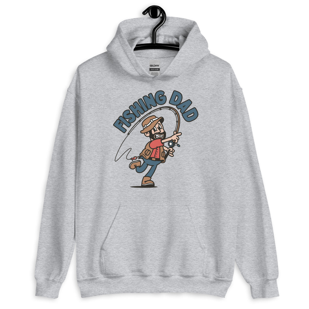 Fishing Black Hair Light Skin Tone No-Glasses Beard Dad Hoodie