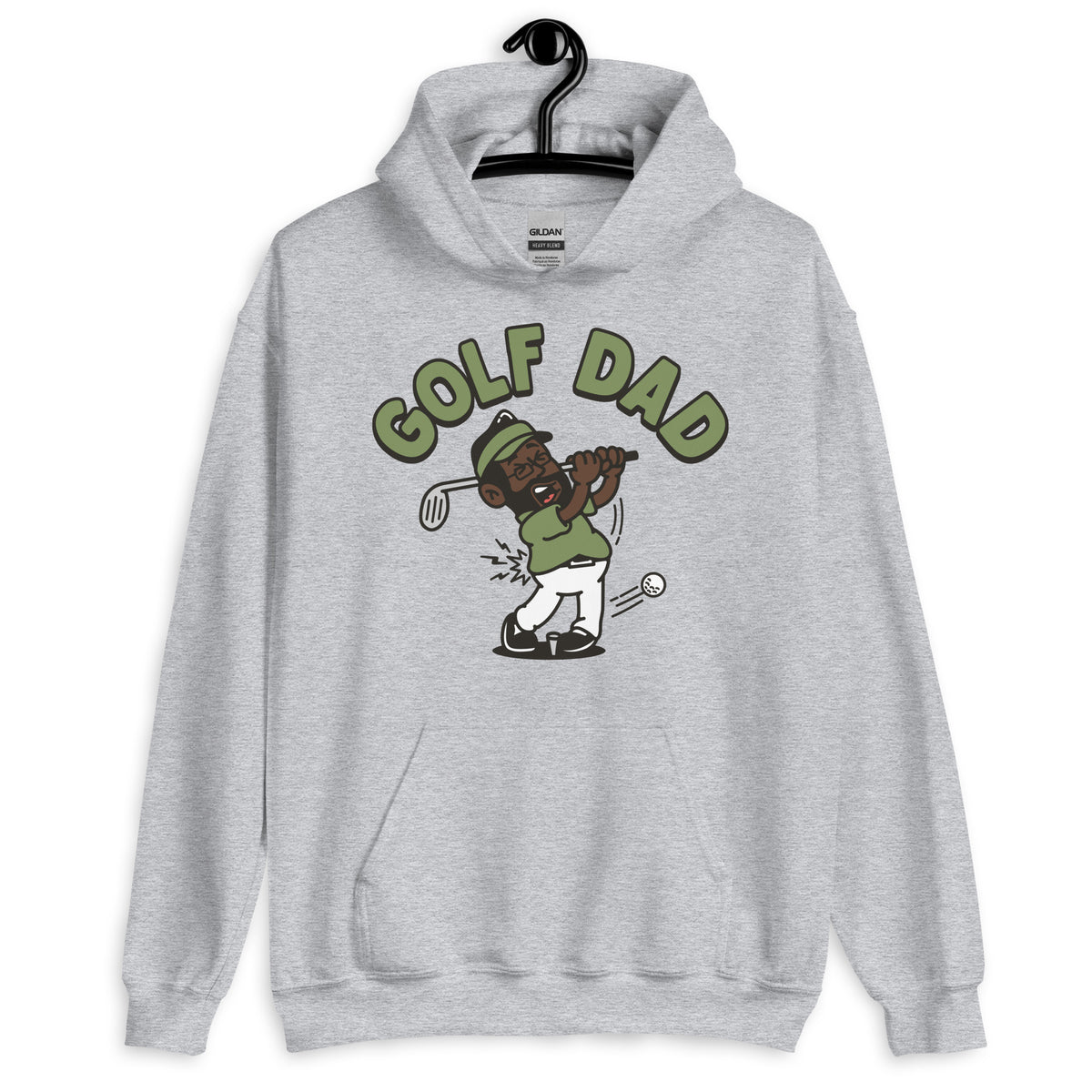 Golf Black Hair Dark Skin Tone Glasses Beard Dad Hoodie