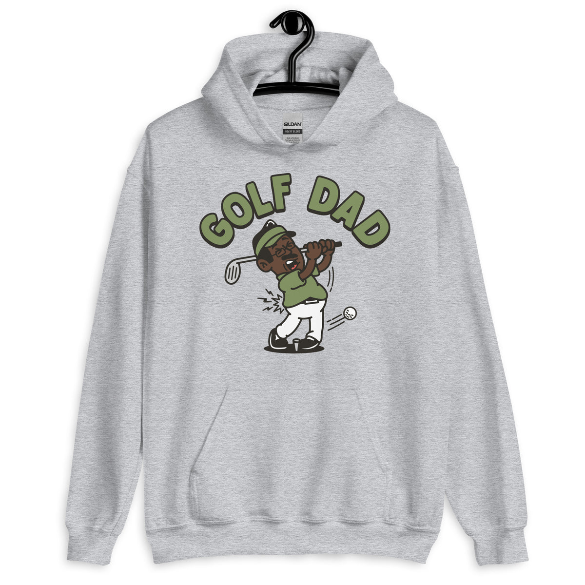 Golf Black Hair Dark Skin Tone Glasses Moustache Dad Hoodie
