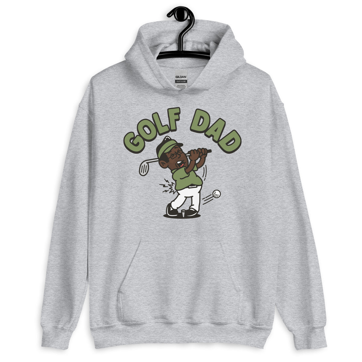 Golf Black Hair Dark Skin Tone Glasses Stubble Dad Hoodie