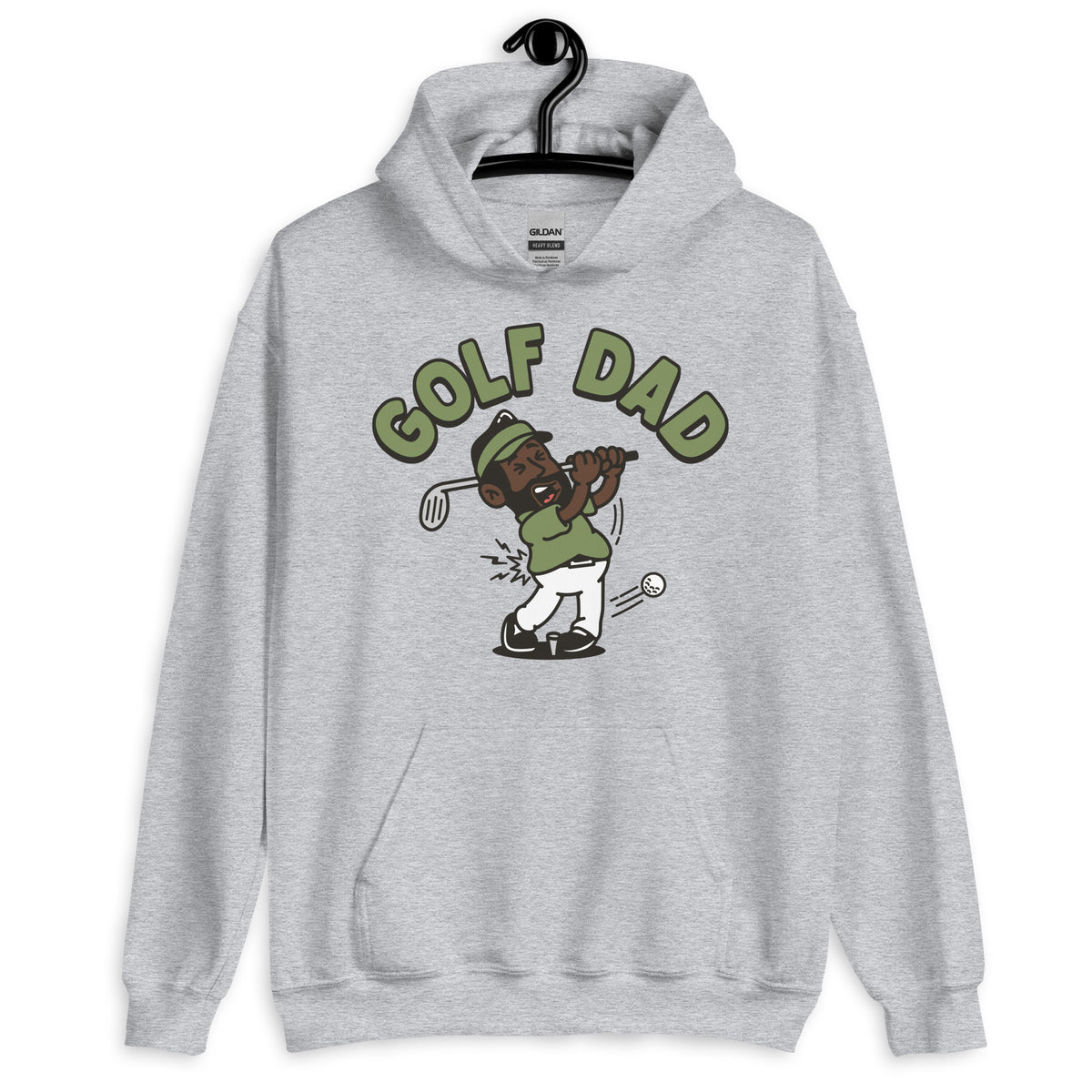 Golf Black Hair Dark Skin Tone No-Glasses Beard Dad Hoodie