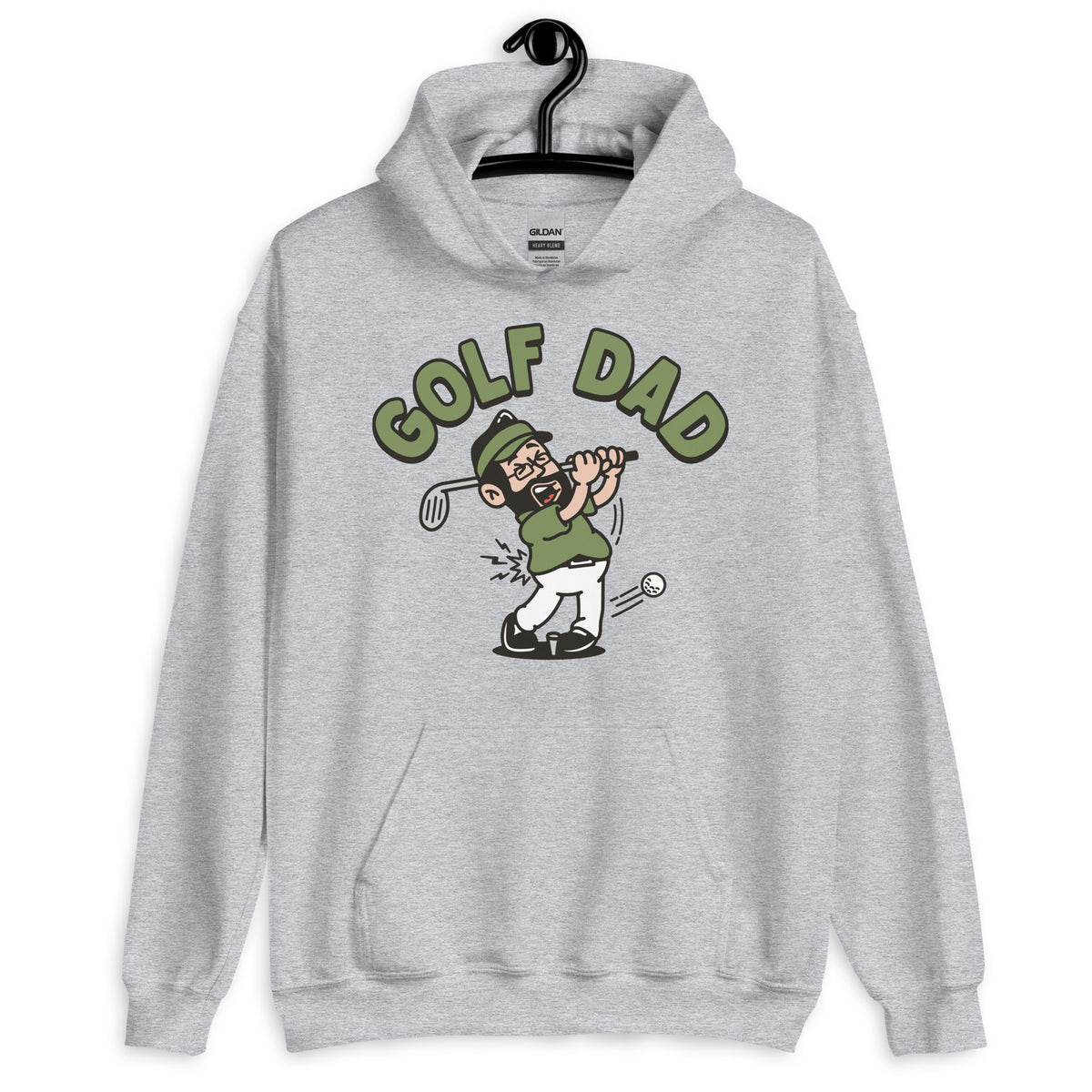 Golf Black Hair Light Skin Tone Glasses Beard Dad Hoodie