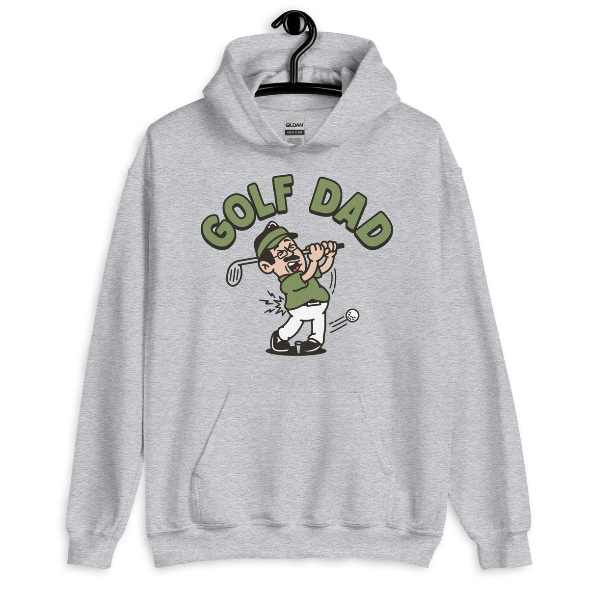 Golf Black Hair Light Skin Tone Glasses Moustache Dad Hoodie