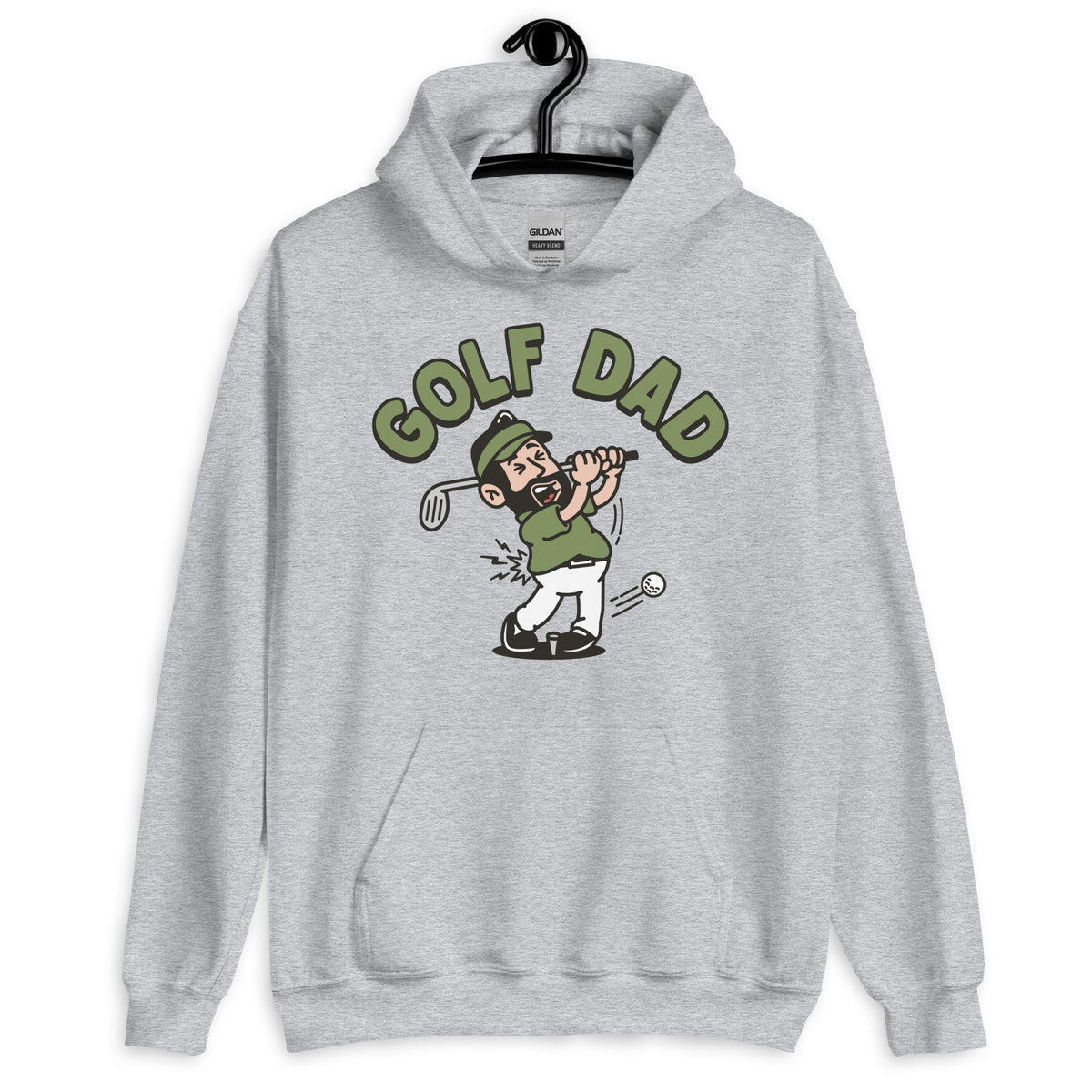 Golf Black Hair Light Skin Tone No-Glasses Beard Dad Hoodie