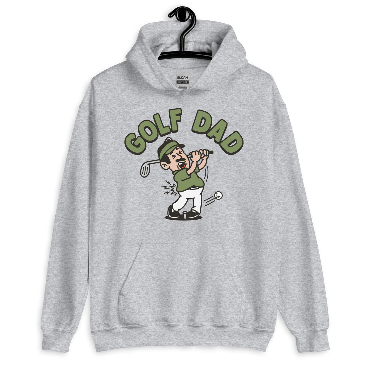 Golf Black Hair Light Skin Tone No-Glasses Moustache Dad Hoodie