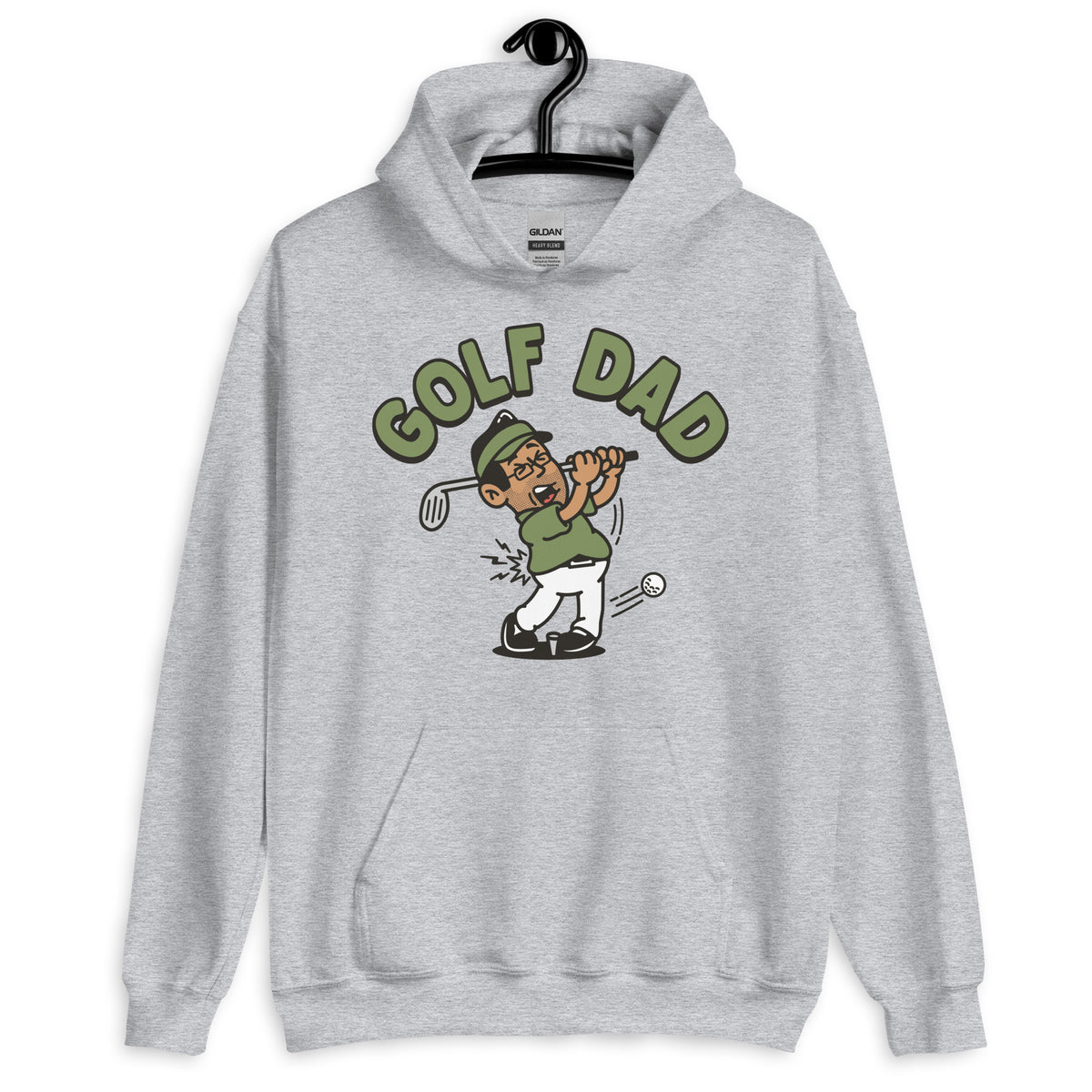 Golf Black Hair Tan Skin Tone Glasses Stubble Dad Hoodie