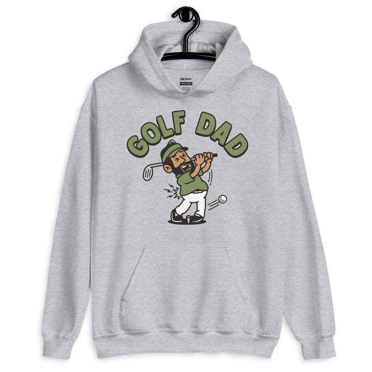 Golf Black Hair Tan Skin Tone No-Glasses Beard Dad Hoodie
