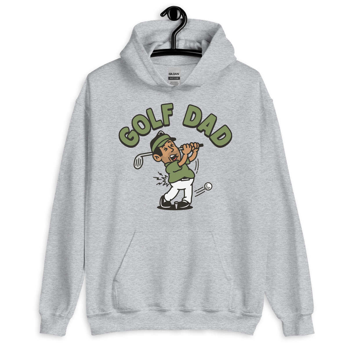 Golf Black Hair Tan Skin Tone No-Glasses Stubble Dad Hoodie