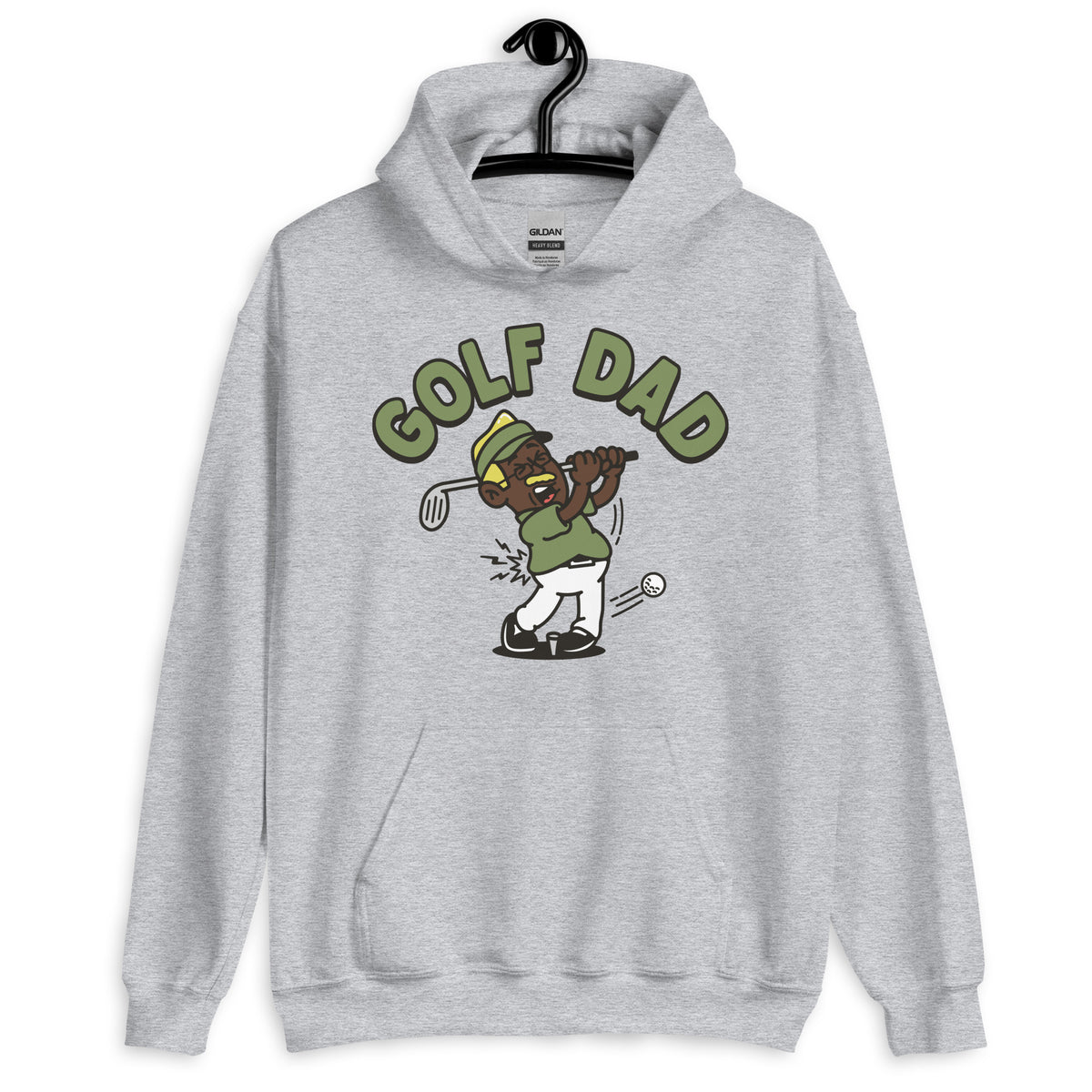 Golf Blond Hair Dark Skin Tone Glasses Moustache Dad Hoodie