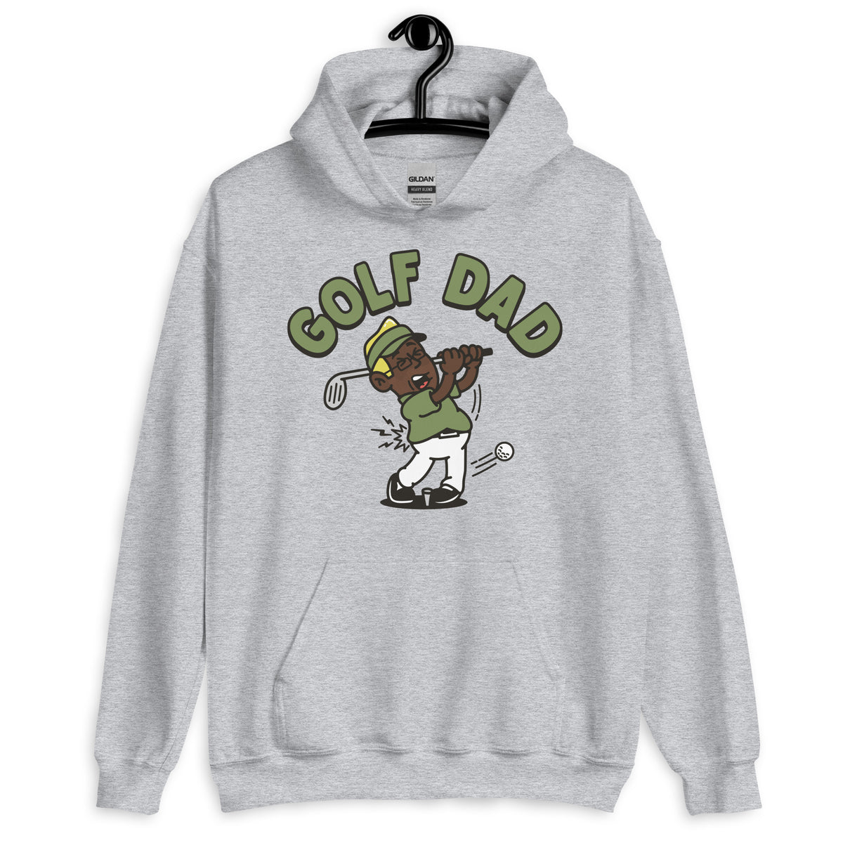 Golf Blond Hair Dark Skin Tone Glasses Stubble Dad Hoodie