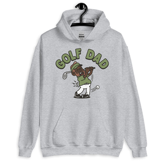 Golf Brown Hair Dark Skin Tone Glasses Beard Dad Hoodie