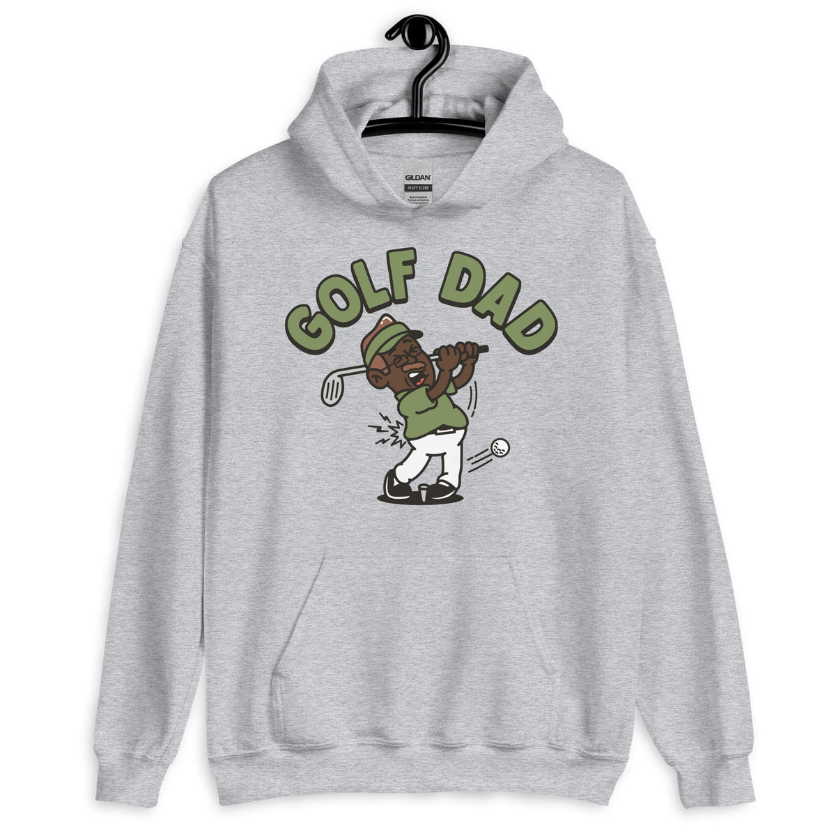 Golf Brown Hair Dark Skin Tone Glasses Moustache Dad Hoodie