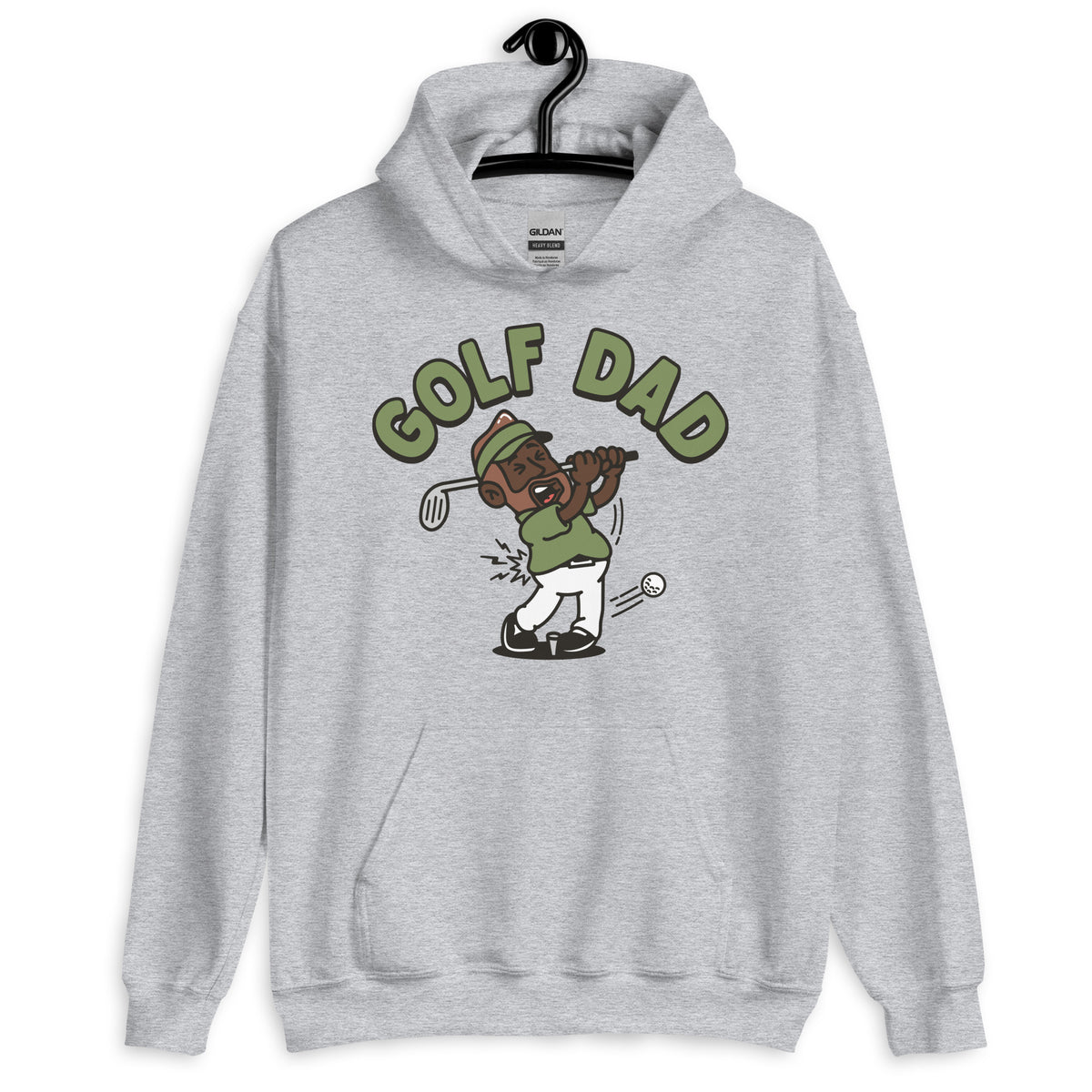 Golf Brown Hair Dark Skin Tone No-Glasses Beard Dad Hoodie