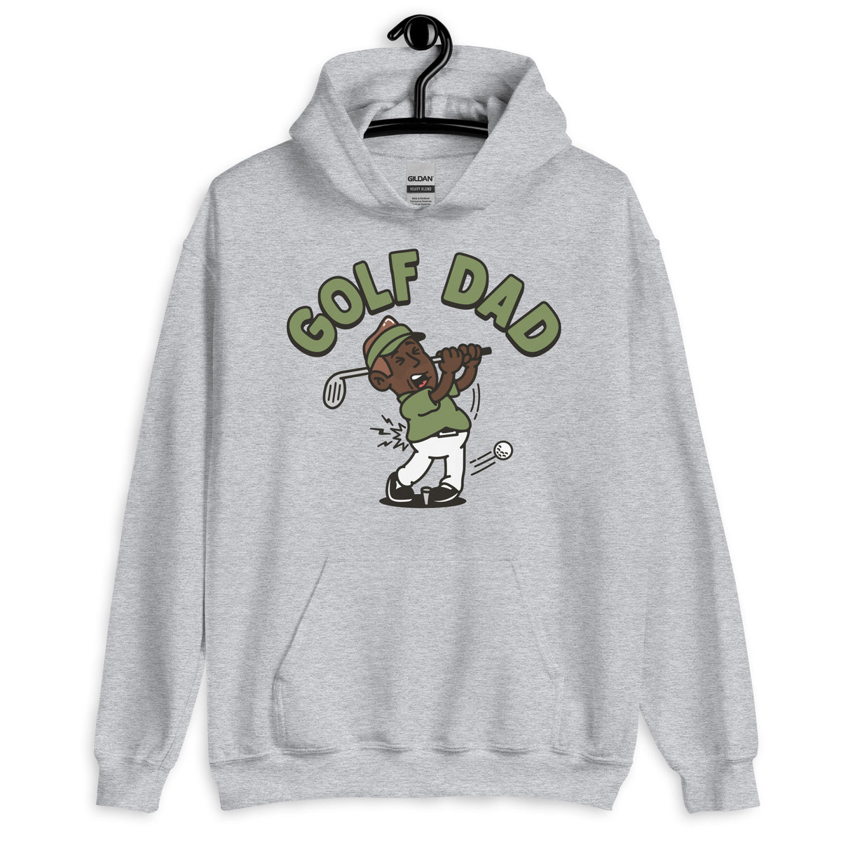 Golf Brown Hair Dark Skin Tone No-Glasses Stubble Dad Hoodie