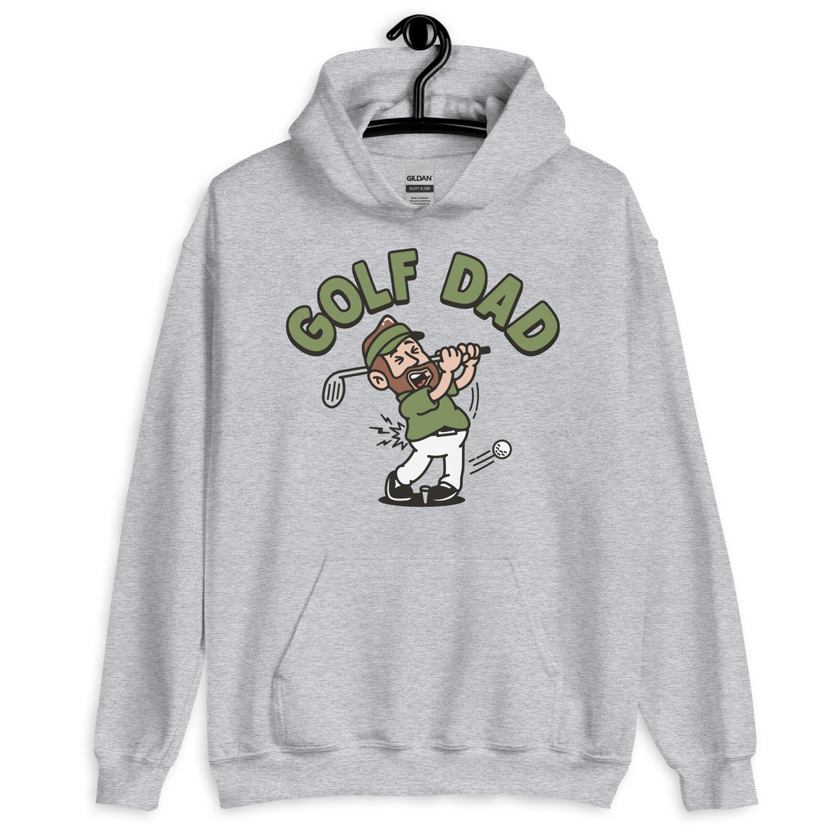 Golf Brown Hair Light Skin Tone No-Glasses Beard Dad Hoodie