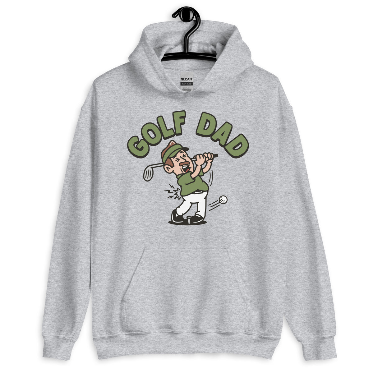 Golf Brown Hair Light Skin Tone No-Glasses Moustache Dad Hoodie