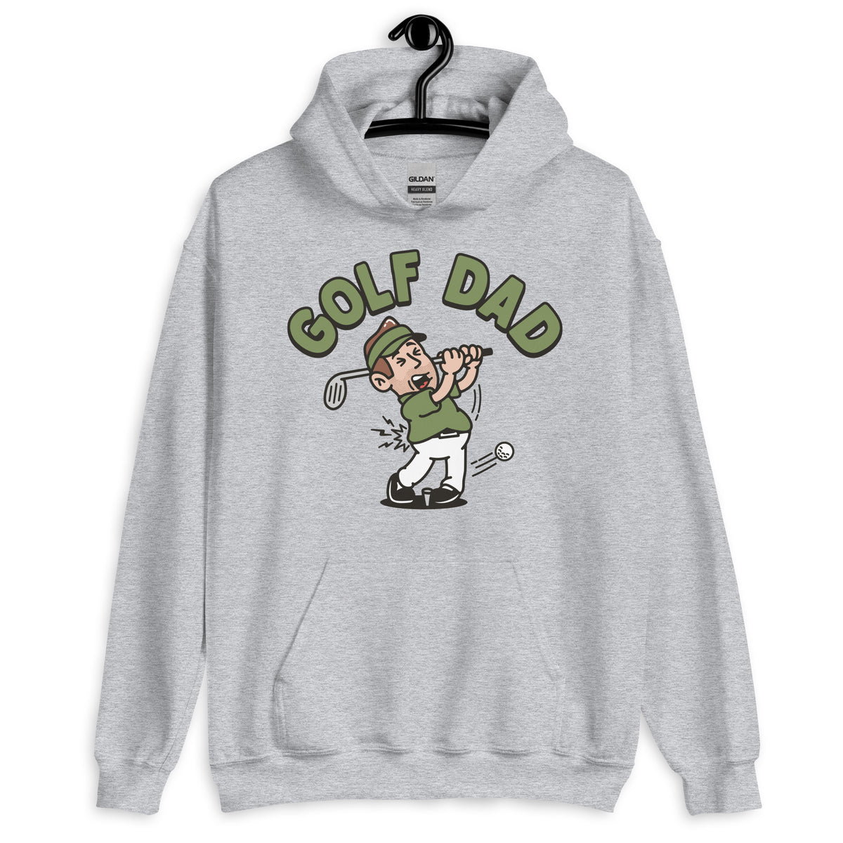 Golf Brown Hair Light Skin Tone No-Glasses Stubble Dad Hoodie