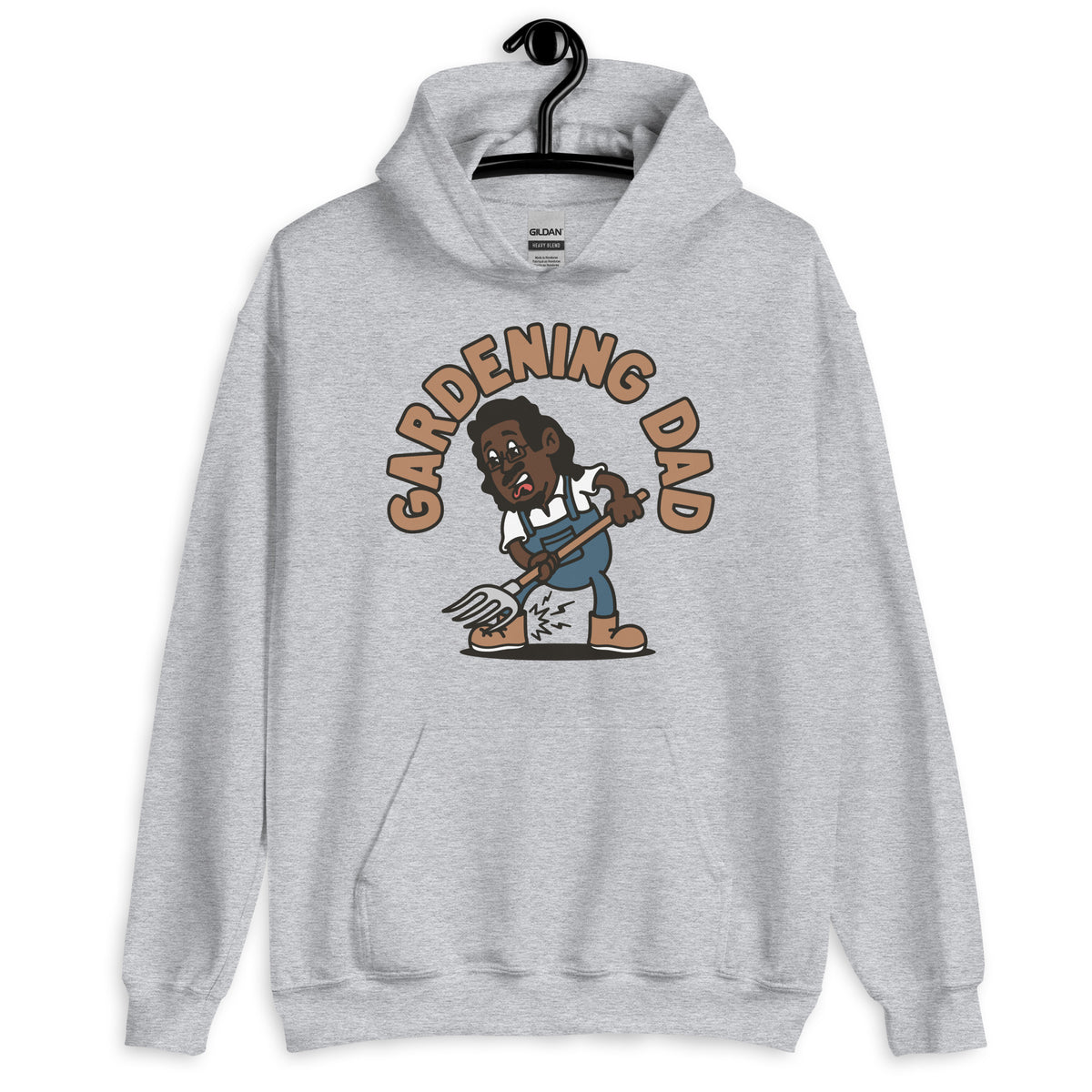 Gardening Black Hair Dark Skin Tone Glasses Long Moustache & Chin Beard Dad Hoodie