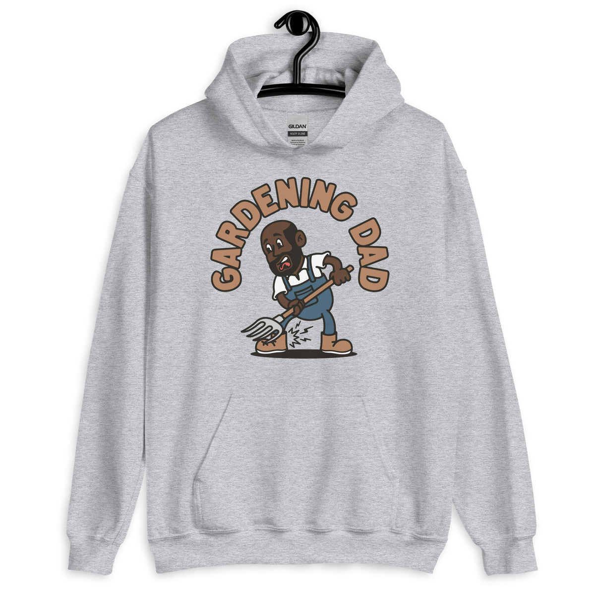 Gardening Black Hair Dark Skin Tone No-Glasses Bald Beard Dad Hoodie