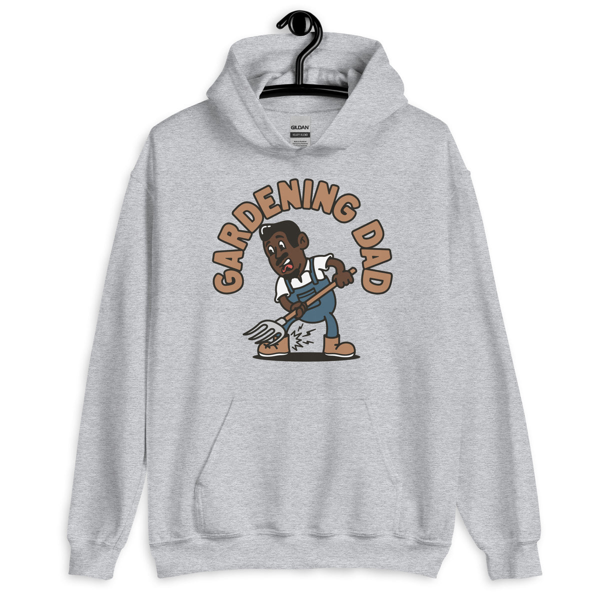 Gardening Black Hair Dark Skin Tone No-Glasses Medium Moustache & Chin Beard Dad Hoodie