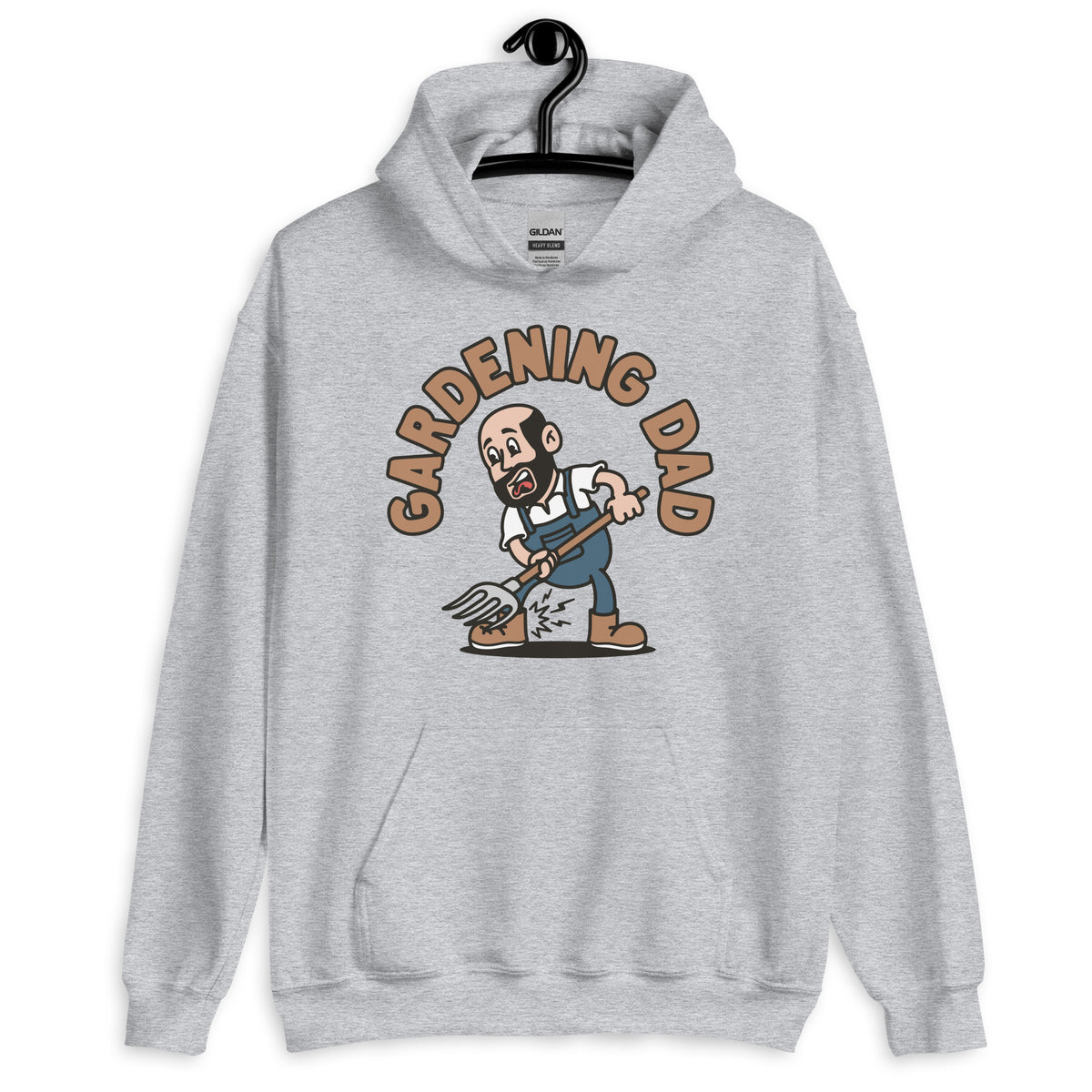 Gardening Black Hair Light Skin Tone No-Glasses Bald Beard Dad Hoodie