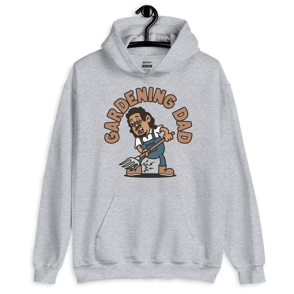 Gardening Black Hair Tan Skin Tone Glasses Long Moustache & Chin Beard Dad Hoodie