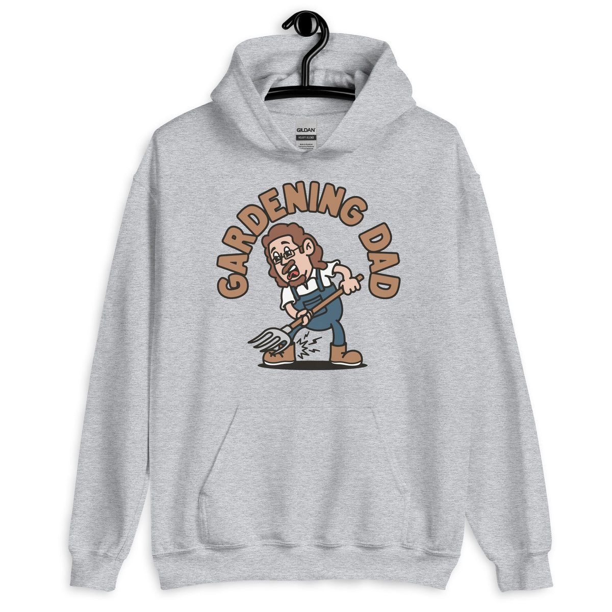 Gardening Brown Hair Light Skin Tone Glasses Long Moustache & Chin Beard Dad Hoodie