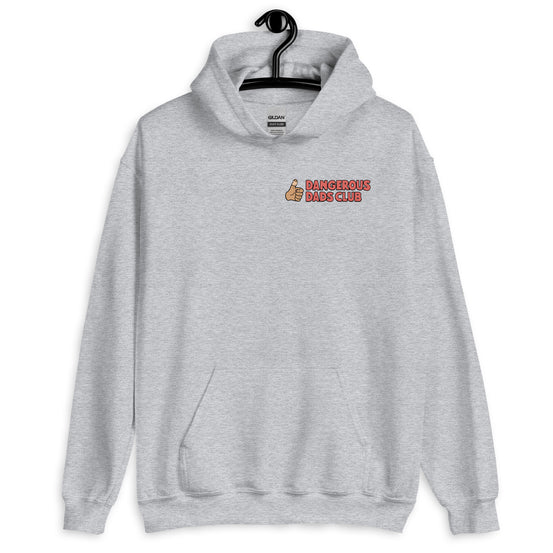 Dangerous Dads Club Hoodie - red logo with tan thumb