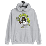 Tennis Black Hair Dark Skin Tone Glasses Long Beard Dad Hoodie