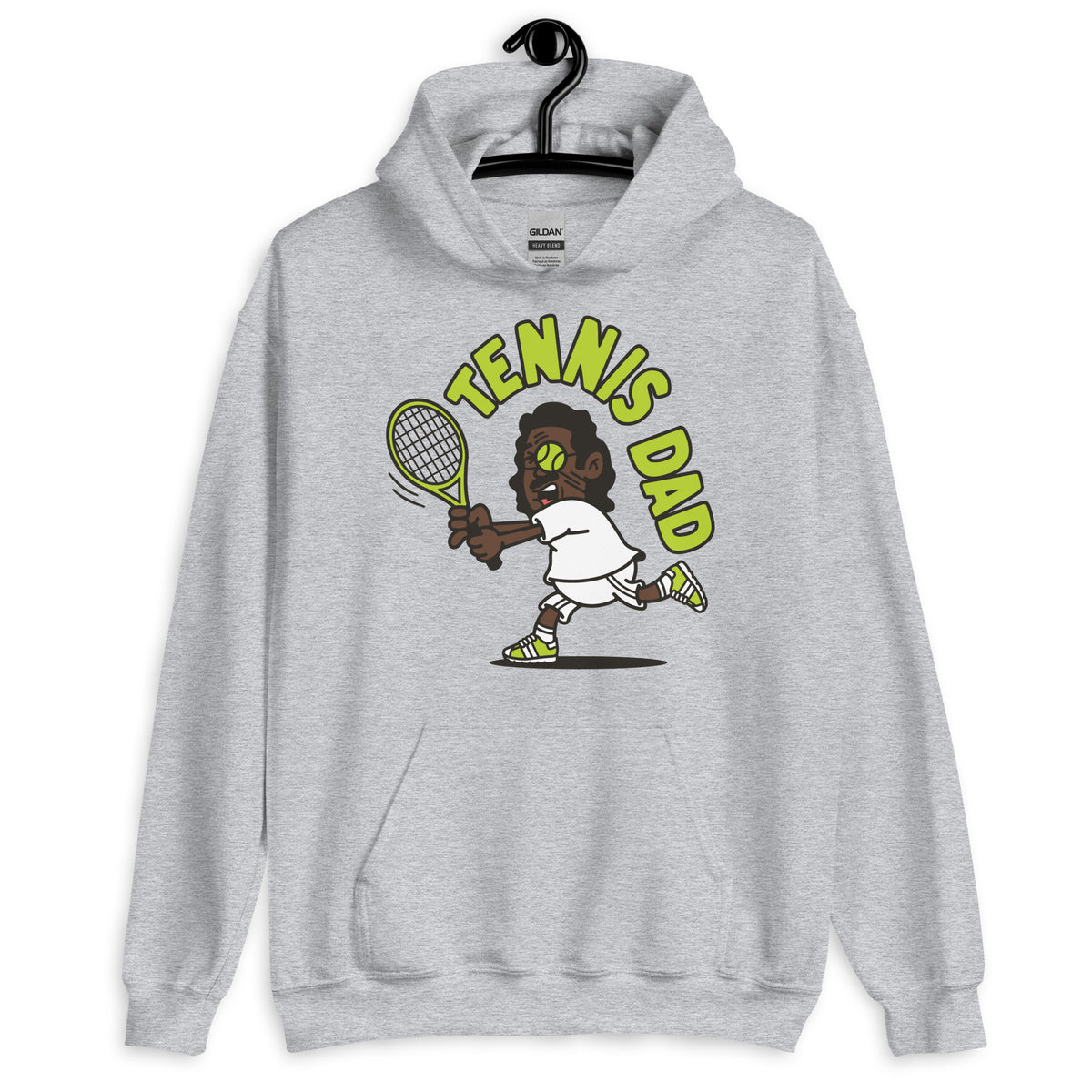 Tennis Black Hair Dark Skin Tone Glasses Long Moustache Dad Hoodie