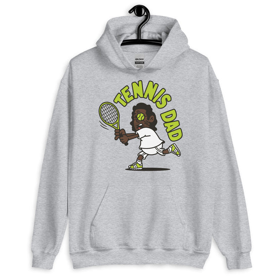 Tennis Black Hair Dark Skin Tone Glasses Long Stubble Dad Hoodie