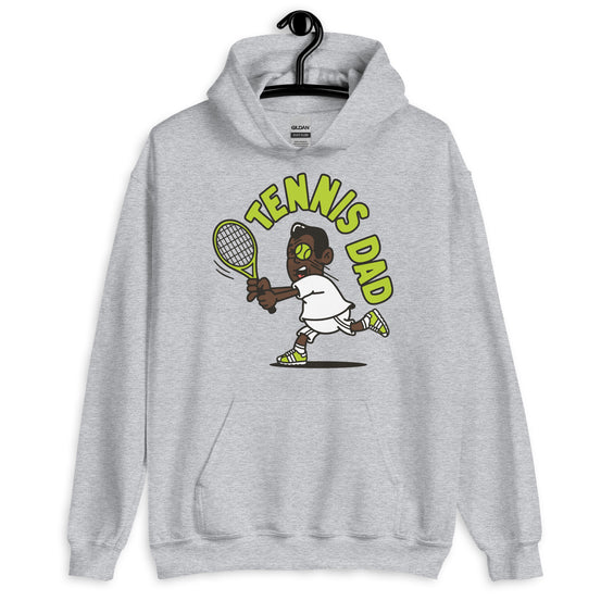 Tennis Black Hair Dark Skin Tone Glasses Medium Stubble Dad Hoodie