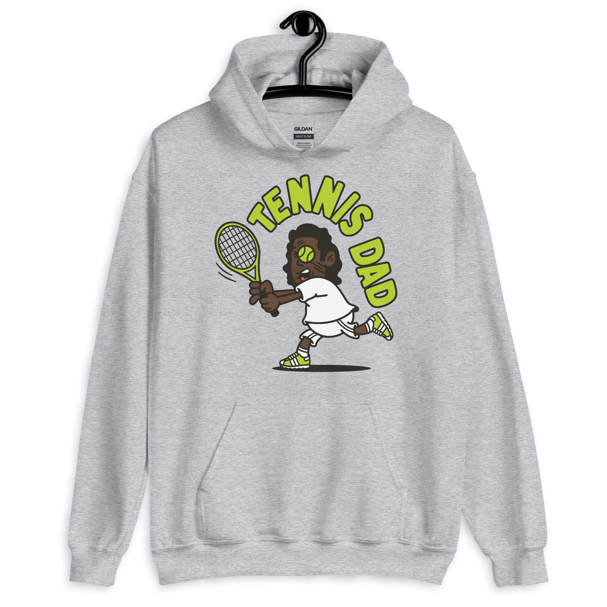 Tennis Black Hair Dark Skin Tone No-Glasses Long Stubble Dad Hoodie