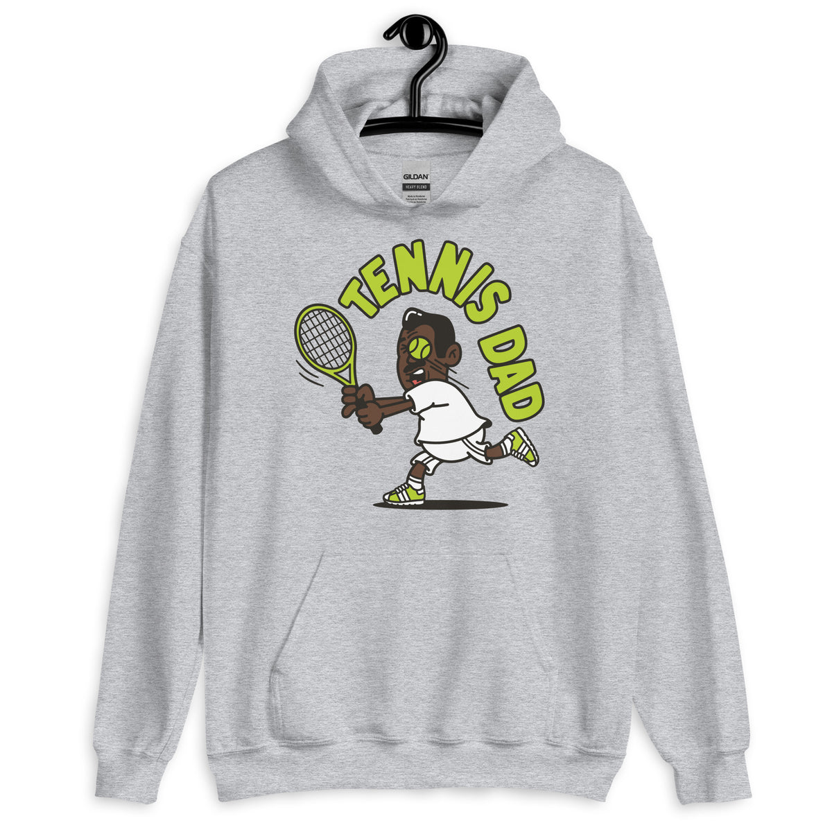 Tennis Black Hair Dark Skin Tone No-Glasses Medium Moustache Dad Hoodie