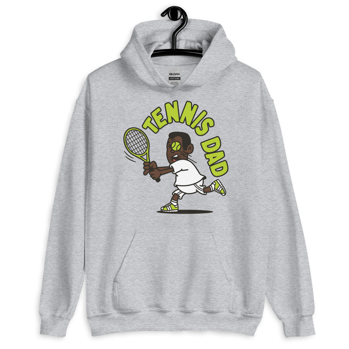 Tennis Black Hair Dark Skin Tone No-Glasses Short Stubble Dad Hoodie