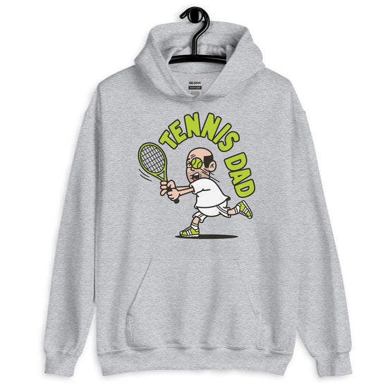 Tennis Black Hair Light Skin Tone Glasses Bald Stubble Dad Hoodie