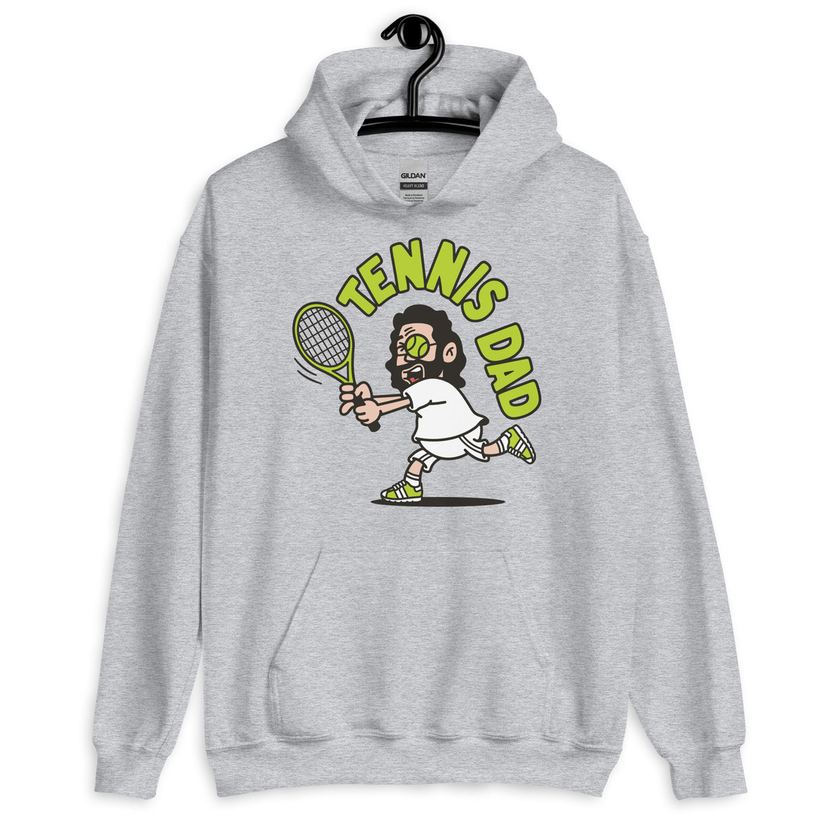 Tennis Black Hair Light Skin Tone Glasses Long Beard Dad Hoodie